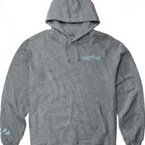 ThirtyTwo - A gray pullover hoodie with a kangaroo pocket, featuring the brand's logo in light blue on the chest and a small tag on the bottom right corner.