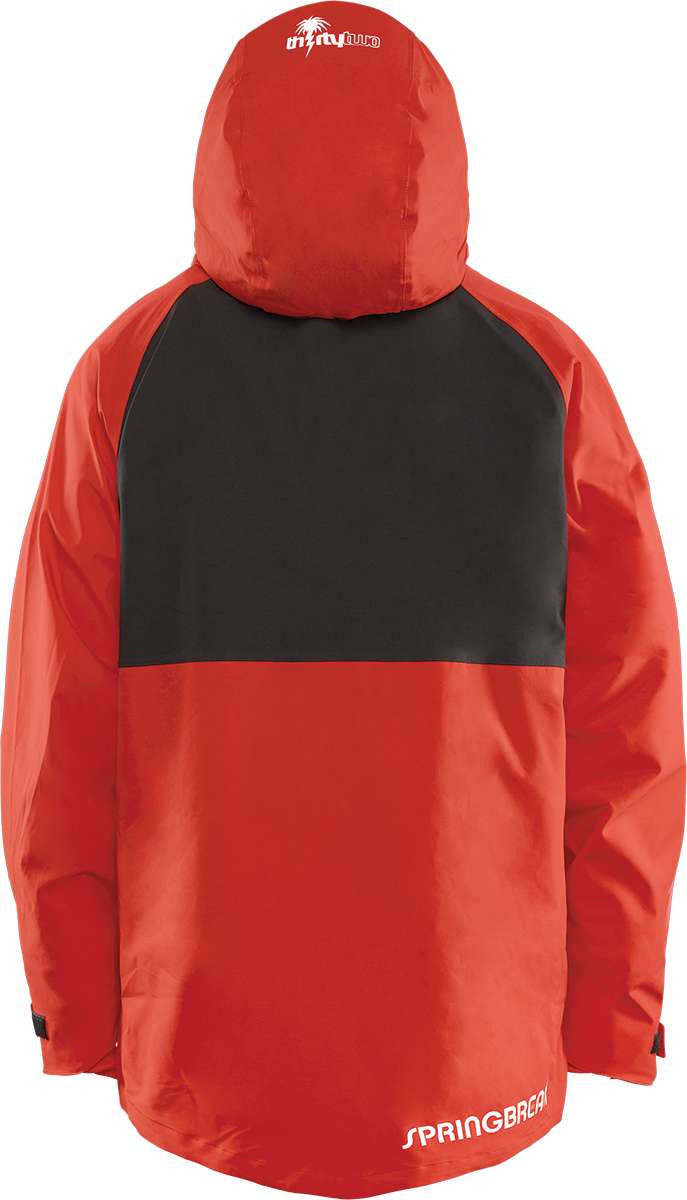 ThirtyTwo Spring Break x Pintail Powder Parka 2024 - A red and black parka with a hood, featuring a palm tree logo on the chest.