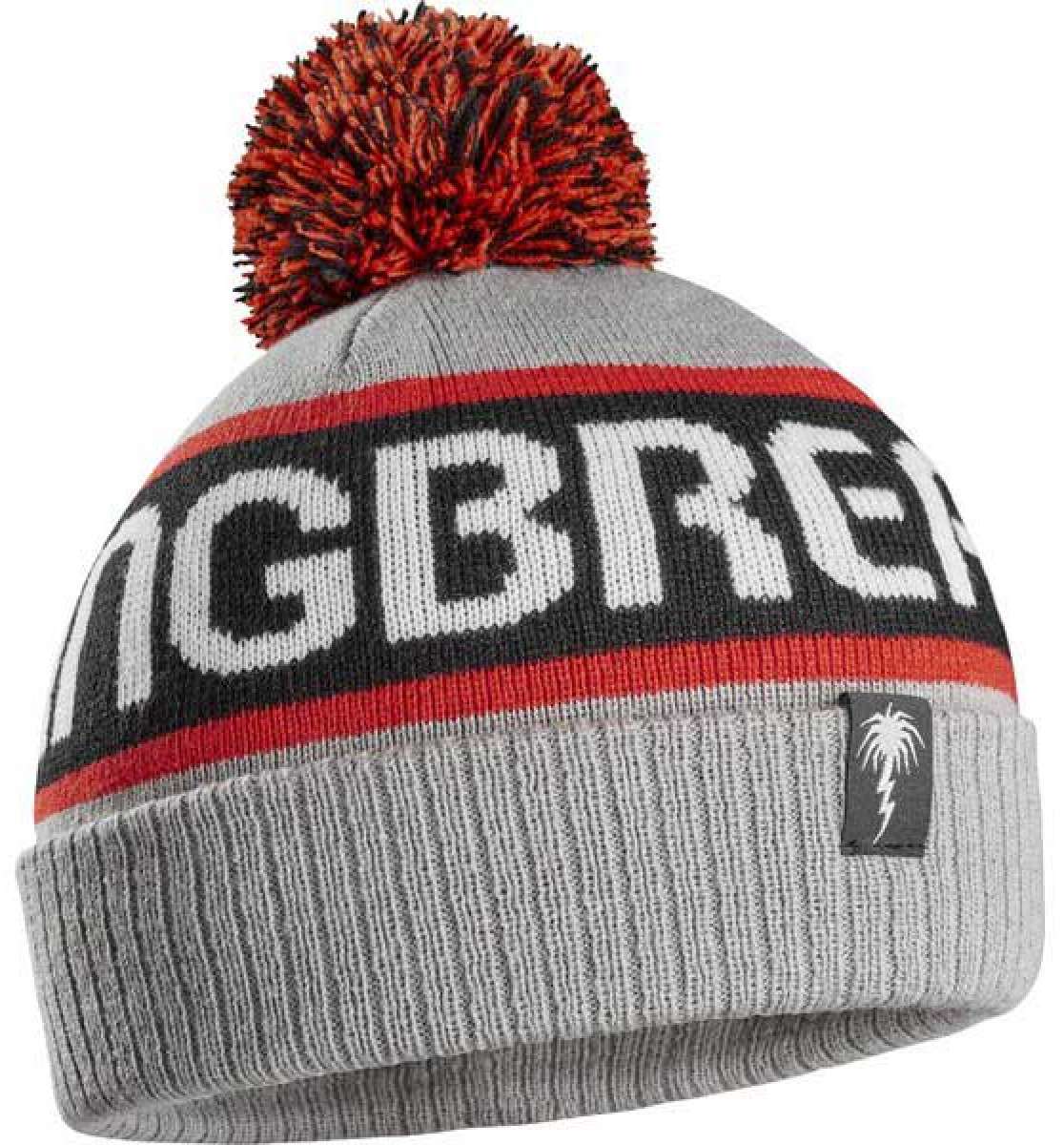 ThirtyTwo Spring Break Pom Beanie 2023 - A gray beanie with a red stripe and white lettering that reads "Spring Break".