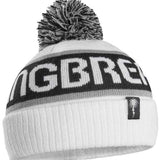 ThirtyTwo Spring Break Pom Beanie 2023 - A white beanie with a gray pom-pom on top and a palm tree logo in the bottom right corner.