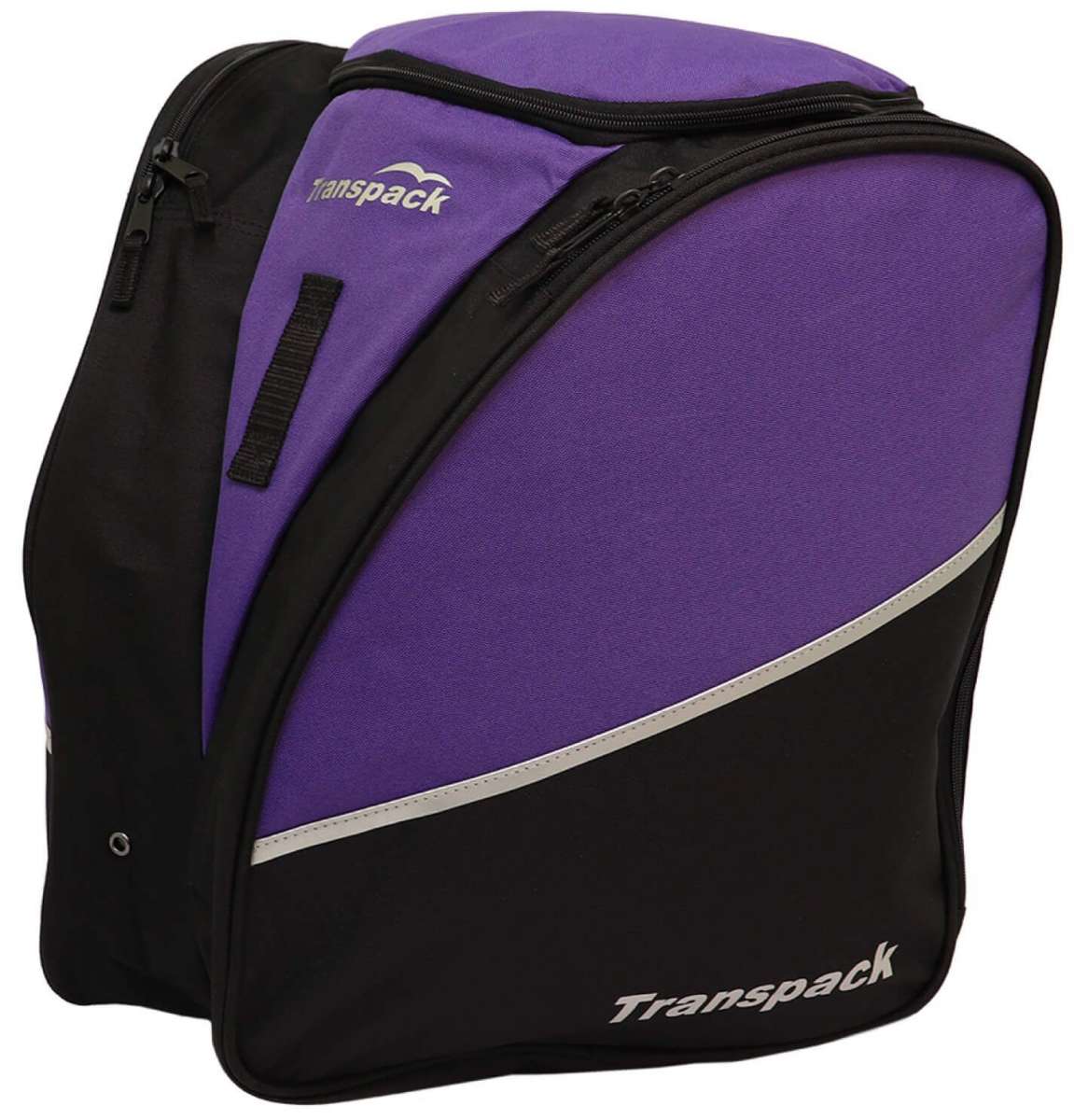Transpack Edge 43L Boot Bag 2023-2024 - A purple boot bag with a black zipper and white logo on top, featuring two zippered compartments.