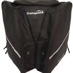 Transpack Edge 43L Boot Bag 2023-2024 - A black boot bag with a zippered top and two smaller pockets on either side, featuring a white logo that reads "Transpack" in the center.