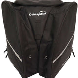 Transpack Edge 43L Boot Bag 2023-2024 - A black boot bag with a zippered top and two smaller pockets on either side, featuring a white logo that reads "Transpack" in the center.
