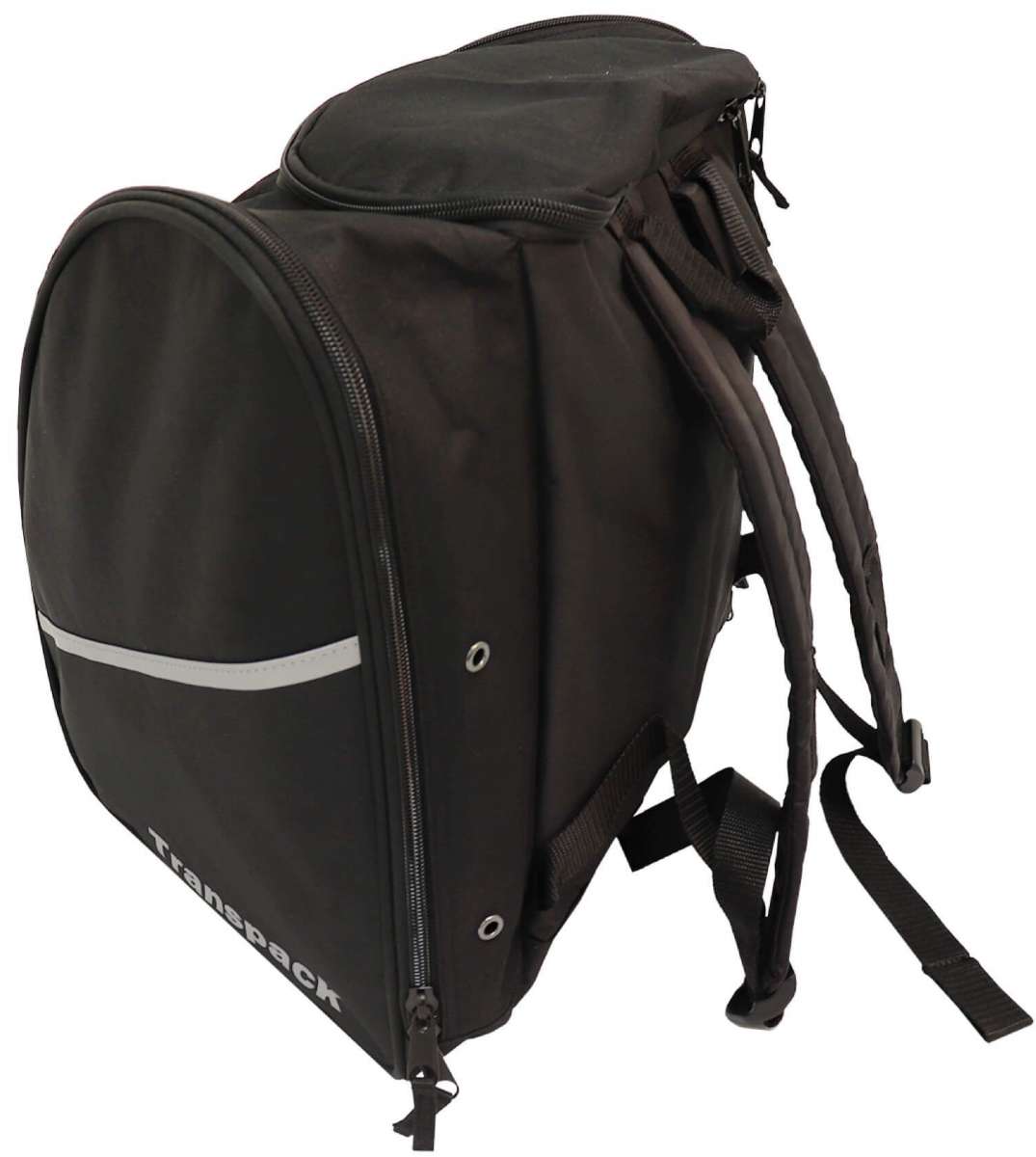 Transpack Edge 43L Boot Bag 2023-2024 - A black boot bag with a zippered top and two side pockets, featuring white lettering on the front.