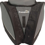 Transpack Edge 43L Boot Bag 2023-2024 - A black boot bag with a zippered top and two side pockets, featuring a white logo on the front.