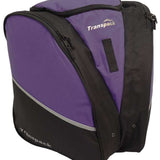 Transpack Edge 43L Boot Bag 2023-2024 - A purple and black boot bag with a zippered top and two side pockets, featuring a handle on top for easy carrying.