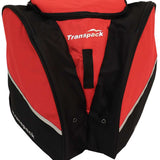 Transpack Edge 43L Boot Bag 2023-2024 - A red and black boot bag with a zippered top and two side pockets, featuring the brand's logo in white on the front.