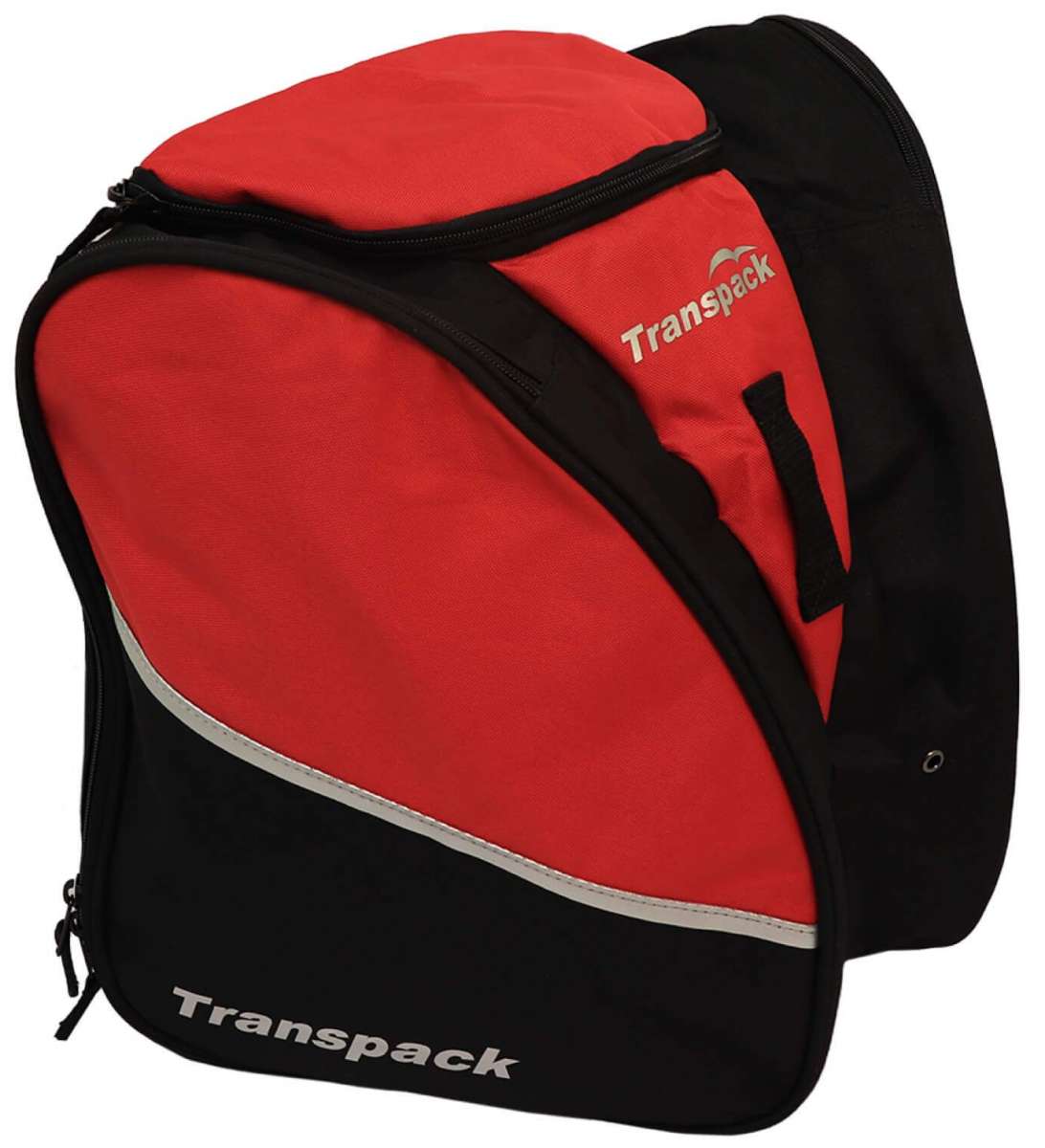 Transpack Edge 43L Boot Bag 2023-2024 - A black boot bag with a zippered top and two smaller pockets on the front, featuring the brand name "Transpack" in white text.