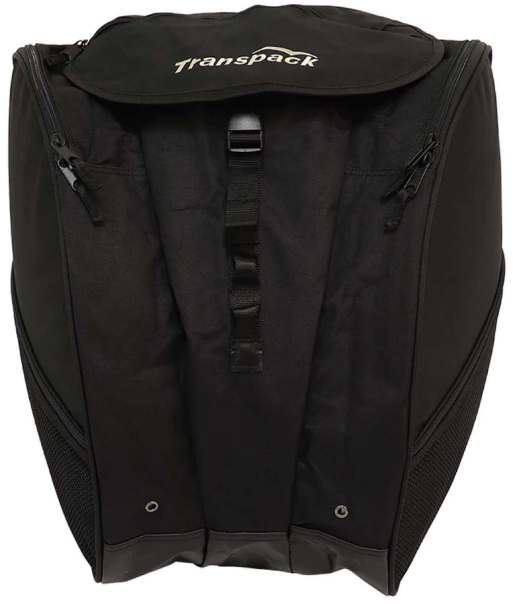 Transpack XTR Boot Bag 2024 - Black boot bag with zippered pockets and a handle on top.