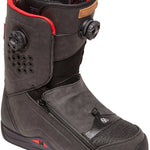 DC Men's Travis Rice Double Boa Snowboard Boot 2019-2020 - Black snowboard boots with red accents and a brown leather heel pull tab.