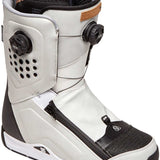 DC Men's Travis Rice Double Boa Snowboard Boot 2019-2020 - A white snowboard boot with black accents and a brown leather patch on the ankle strap.