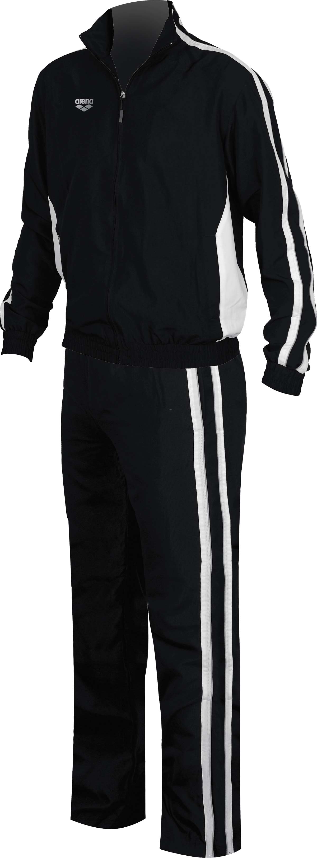 Arena Juniors Tribal Warm Up Set 2014 - Black set with white tribal print on chest and sleeves, featuring a zip-up jacket and matching pants.