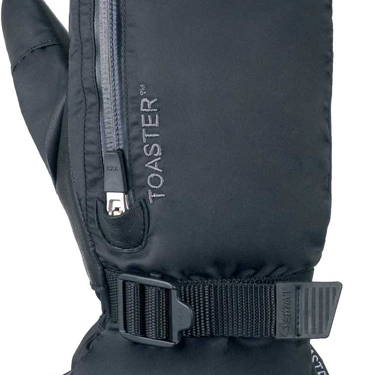 Swany Arctic toaster mitt in dark black with zip detail and wrist strap