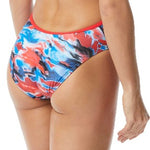 TYR Ladies' Synthesis Trinityfit Swimsuit - A red, white, and blue swimsuit with a floral pattern on the bottom half.