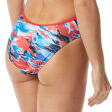 TYR Ladies' Synthesis Trinityfit Swimsuit - A red, white, and blue swimsuit with a floral pattern on the bottom half.