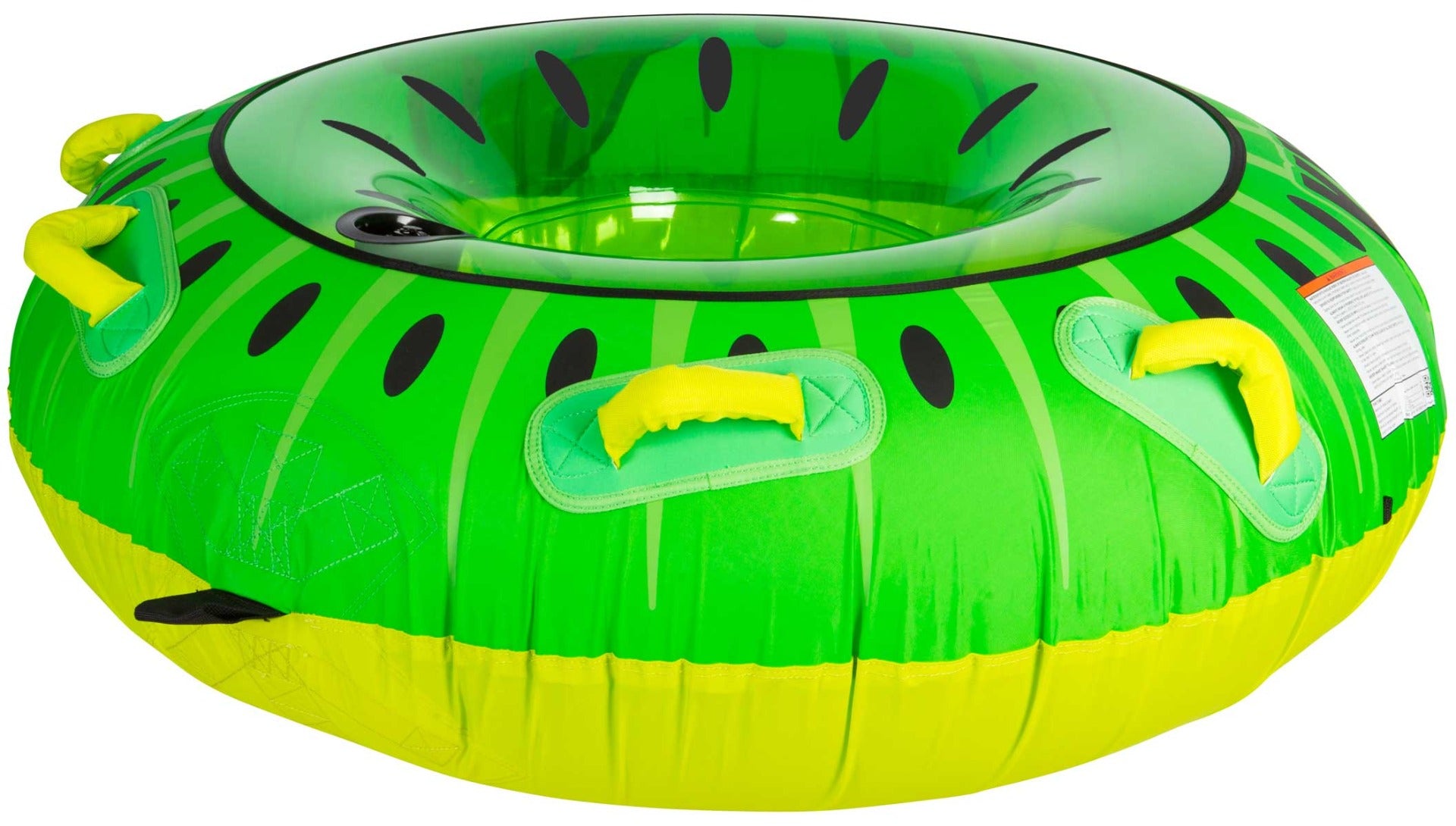 HO Sports Kiwi Inflatable Tube - This green tube has a kiwi pattern and black handles on both sides.