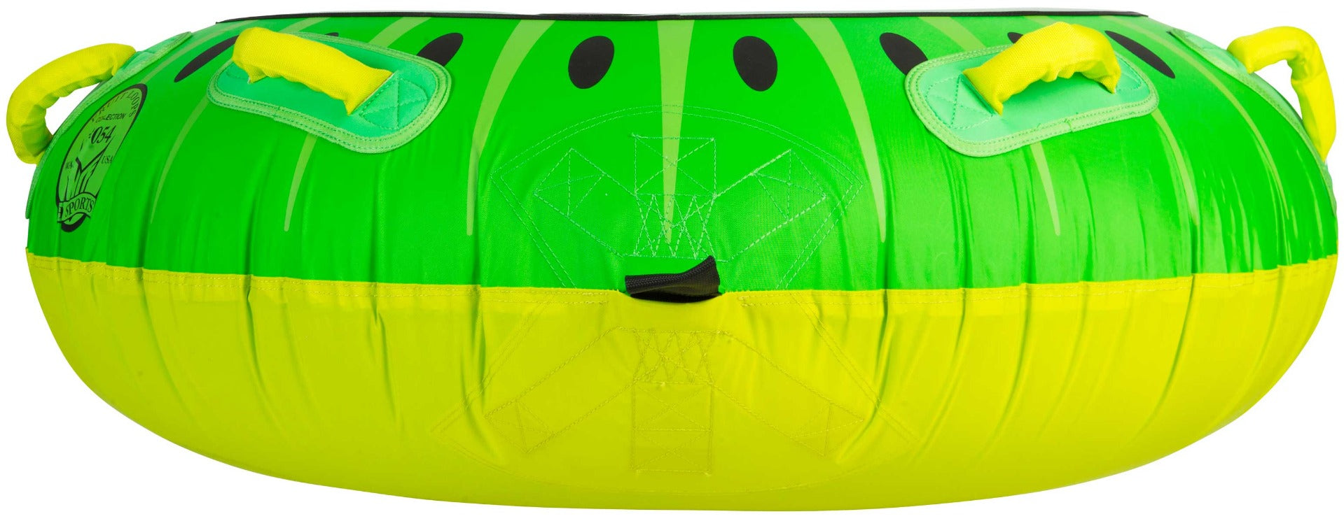 HO Sports Kiwi Inflatable Tube - Green inflatable tube with black dots and yellow handles.