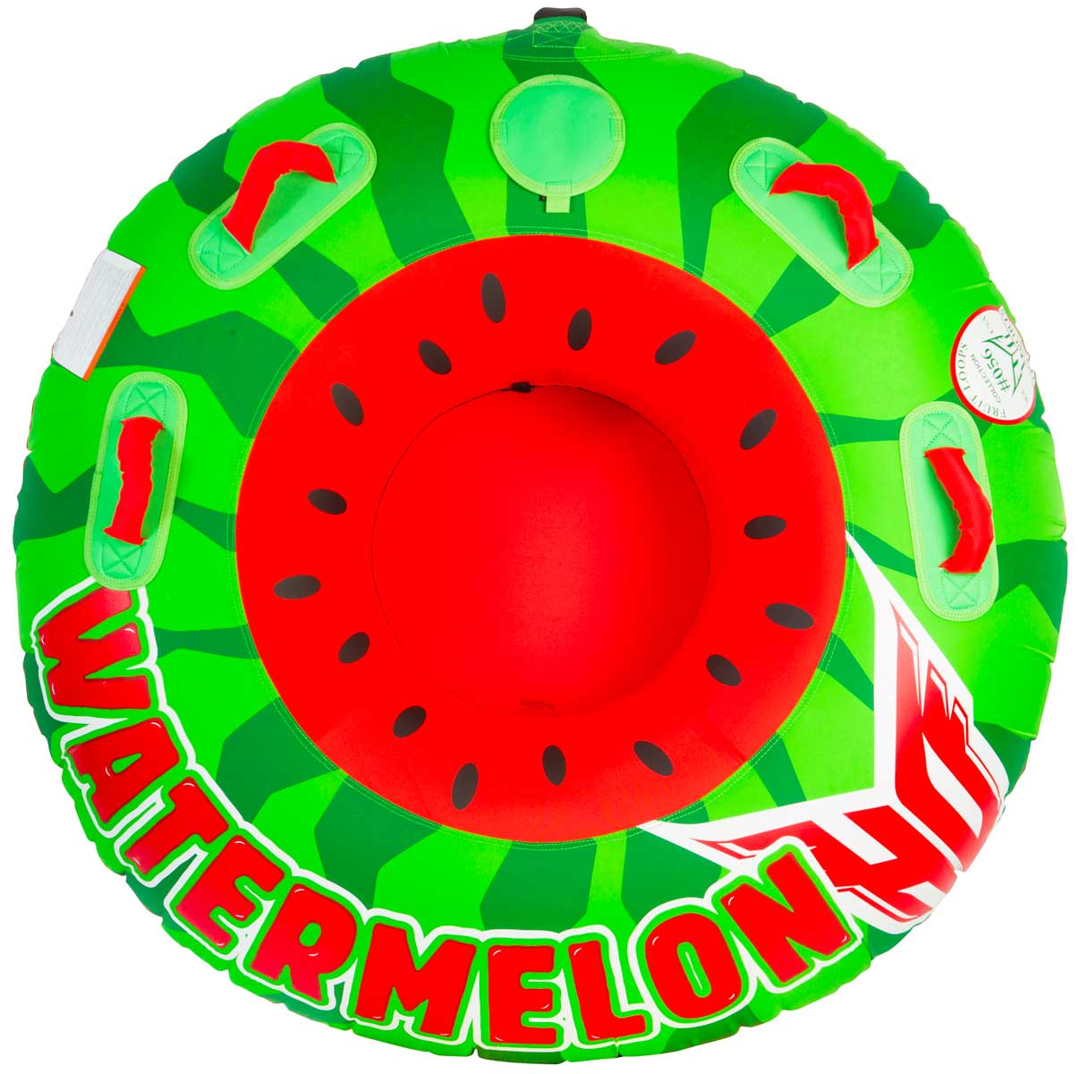 HO Sports Watermelon Inflatable Tube - Green watermelon with black seeds and red rind.