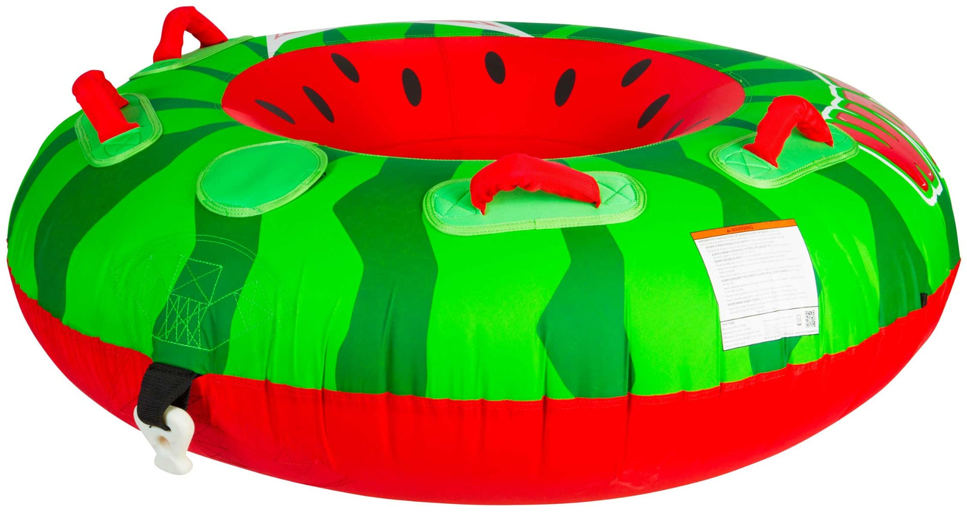 HO Sports Watermelon Inflatable Tube - Green watermelon with red rind and black seeds.