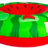 HO Sports Watermelon Inflatable Tube - Green watermelon with red rind and black seeds.