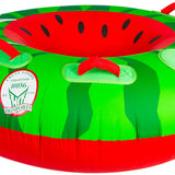HO Sports Watermelon Inflatable Tube - Green watermelon with red rind and black seeds.