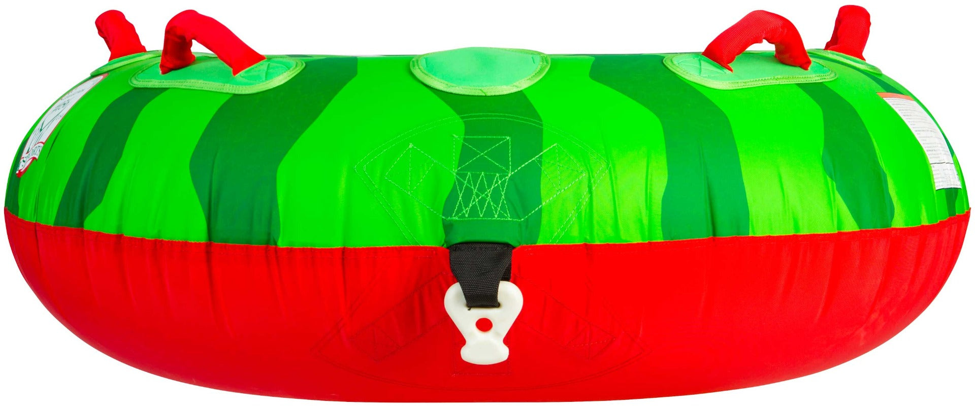 HO Sports Watermelon Inflatable Tube - Green watermelon with green stripes and red bottom, featuring a white logo on top left side.