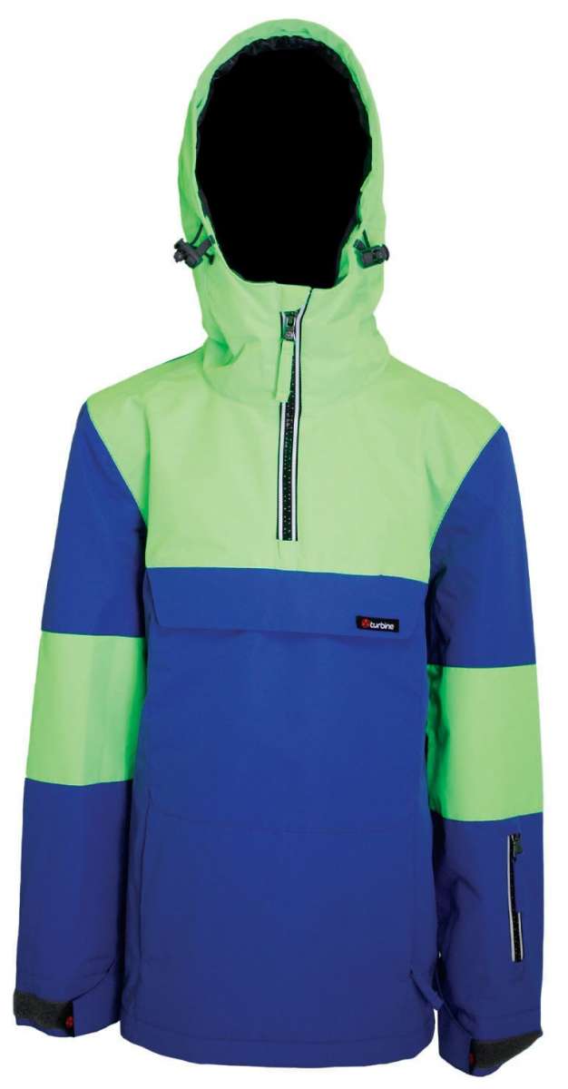 Turbine Baker Insulated Anorak Jacket 2024 - A blue and green jacket with a hood, featuring a zipper down the front.