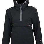 Turbine Baker Insulated Anorak Jacket 2024 - A black jacket with a white zipper and two zippered pockets on the front, featuring a hood and adjustable cuffs.