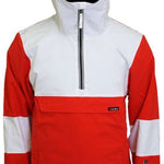 Turbine Baker Insulated Anorak Jacket 2024 - A red and white jacket with a hood, featuring a zipper down the front.