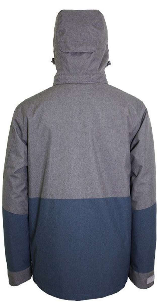 Turbine Beacon Insulated Jacket - A grey jacket with a hood, featuring a large zippered chest pocket and two smaller pockets on either side of the waist.