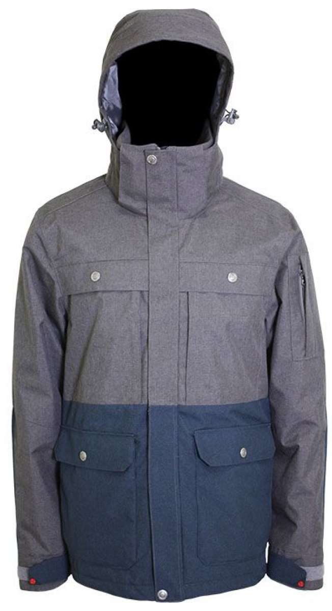Turbine Beacon Insulated Jacket - A gray jacket with a hood, featuring two chest pockets and one lower pocket on the front.