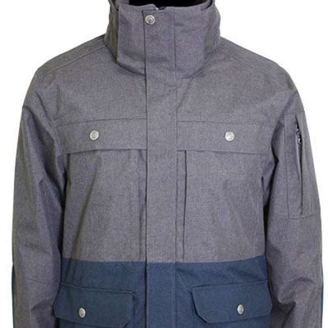 Turbine Beacon Insulated Jacket - A gray jacket with a hood, featuring two chest pockets and one lower pocket on the front.