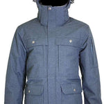 Turbine Beacon Insulated Jacket - A gray jacket with a hood, featuring two chest pockets and one zippered pocket on the left arm.