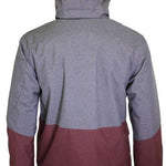 Turbine Beacon Insulated Jacket - A grey jacket with a hood, featuring maroon accents on the lower portion of the sleeves and bottom hem.