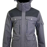 Turbine Bomber Insulated Jacket - A gray jacket with a hood, featuring two zippered pockets on the front and a central zipper down the middle.