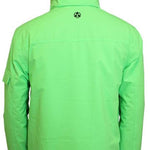 Turbine Bomber Insulated Jacket 2024 - A bright green jacket with a hood, featuring a black logo on the upper back and black accents on the sleeves.