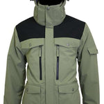 Turbine Bomber Insulated Jacket 2024 - A dark olive green jacket with a black shoulder panel and two zippered chest pockets.