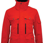 Turbine Bomber Insulated Jacket 2024 - A red jacket with a high collar and zippered pockets, featuring a black zipper on the chest.