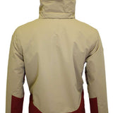Turbine Boot Pack Insulated Jacket 2023 - A tan jacket with a hood and two zippered pockets on the front, featuring a darker brown stripe across the chest.