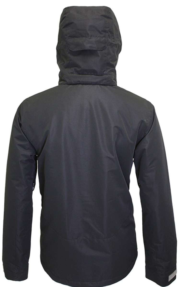 Turbine Boot Pack Insulated Jacket 2023 - A black insulated jacket with a hood, featuring two zippered pockets on the front and a white logo on the left sleeve.
