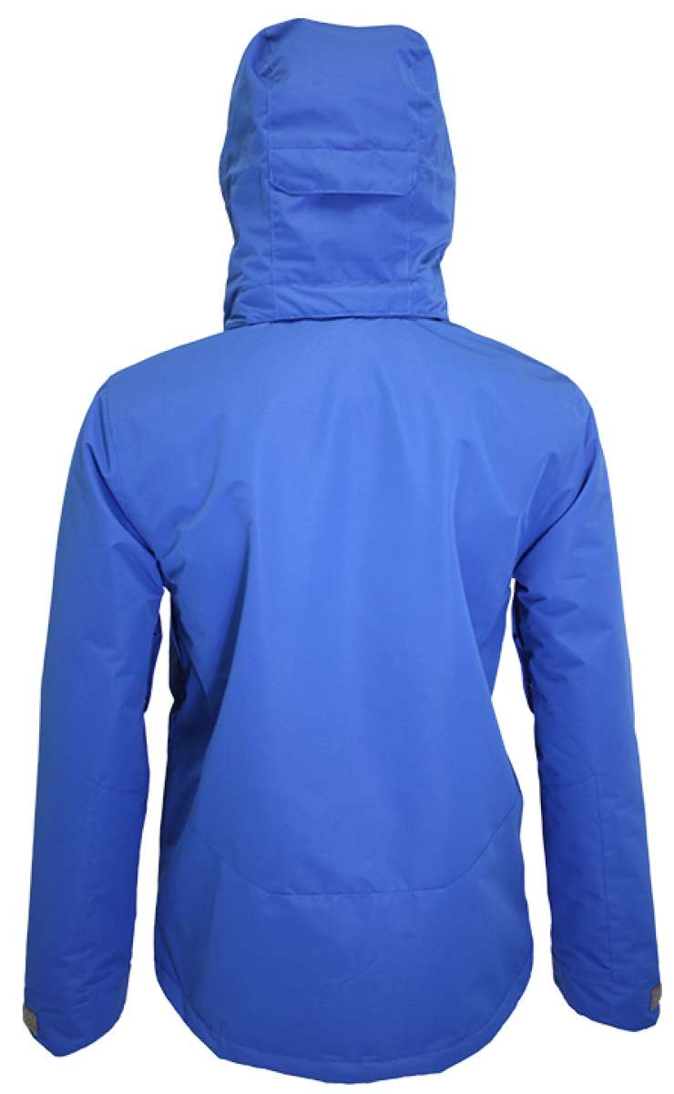 Turbine Boot Pack Insulated Jacket 2023 - A royal blue jacket with a hood, featuring two zippered pockets on the front and a small pocket on the left sleeve.