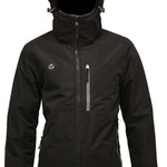 Turbine Boot Pack Insulated Jacket 2023 - A black insulated jacket with a hood, featuring a zipper and two zippered pockets on either side.