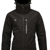 Turbine Boot Pack Insulated Jacket 2023 - A black insulated jacket with a hood, featuring a zipper and two zippered pockets on either side.