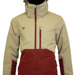 Turbine Boot Pack Insulated Jacket 2023 - A tan jacket with a red zipper and logo on the left chest, featuring a hood and zippered pockets.