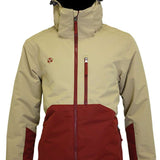 Turbine Boot Pack Insulated Jacket 2023 - A tan jacket with a red zipper and logo on the left chest, featuring a hood and zippered pockets.