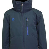 Turbine Boys Method Insulated Jacket 2024 - A dark gray jacket with a blue logo on the left chest and a vertical zipper down the center.