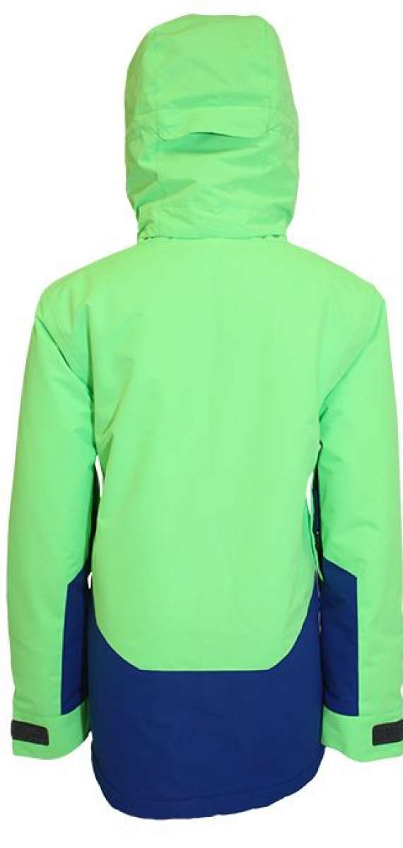 Turbine Boys Method Insulated Jacket 2024 - A bright green jacket with a hood, featuring navy blue accents on the sides and black hardware.