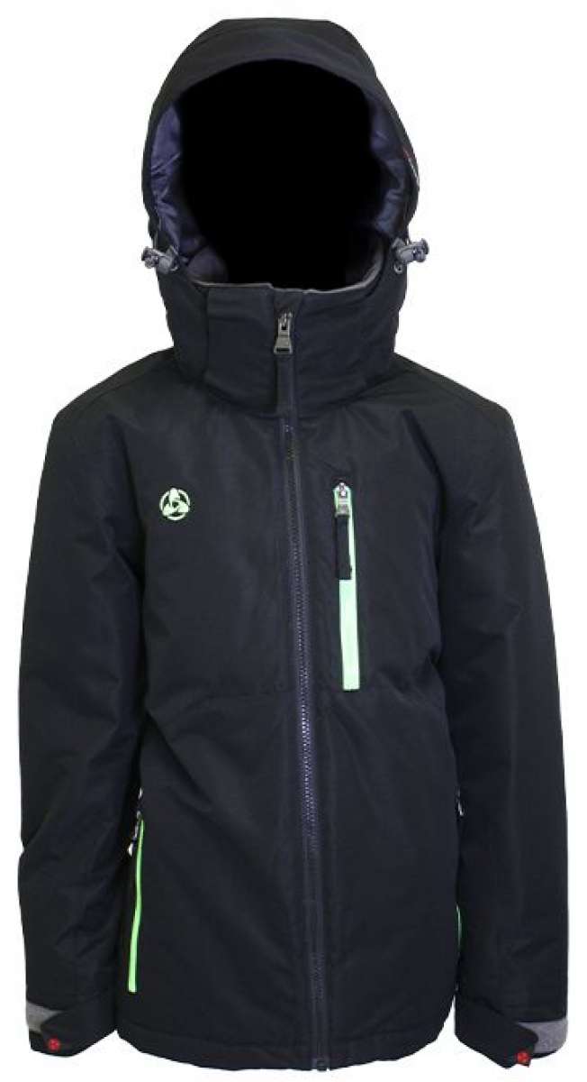 Turbine Boys Method Insulated Jacket 2024 - A black insulated jacket with a hood, featuring a small white logo on the left chest and a vertical zipper pocket on the right side.