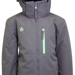 Turbine Boys Method Insulated Jacket - A dark gray jacket with a hood, featuring a small logo on the left chest and a zipper down the front.