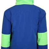 Turbine Boys Ripper Insulated Anorak Jacket 2024 - A blue jacket with a green hood and lime-green stripe on each sleeve cuff.